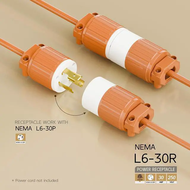 Alt view image 2 of 6 - Nema L6-30R 30 Amp 250 Volt Connector, L6-30 Locking Power Cord Connector 2P 3W, Locking Plug, Industrial Grade DIY Twist-Lock Cord Connector Orange Color