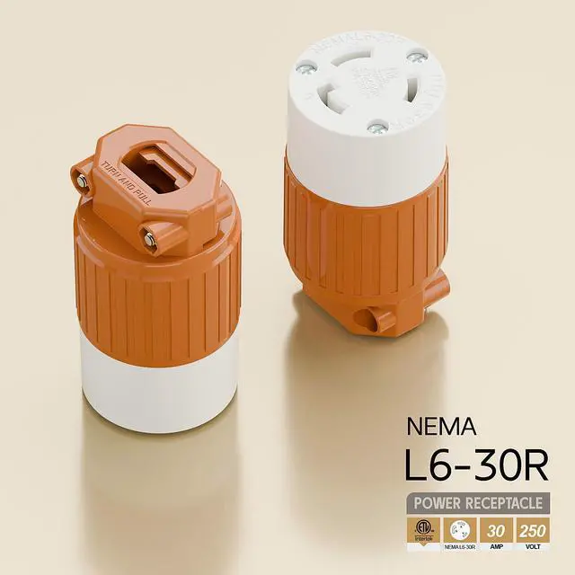 Alt view image 4 of 6 - Nema L6-30R 30 Amp 250 Volt Connector, L6-30 Locking Power Cord Connector 2P 3W, Locking Plug, Industrial Grade DIY Twist-Lock Cord Connector Orange Color