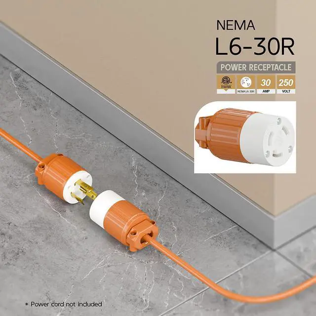Alt view image 6 of 6 - Nema L6-30R 30 Amp 250 Volt Connector, L6-30 Locking Power Cord Connector 2P 3W, Locking Plug, Industrial Grade DIY Twist-Lock Cord Connector Orange Color
