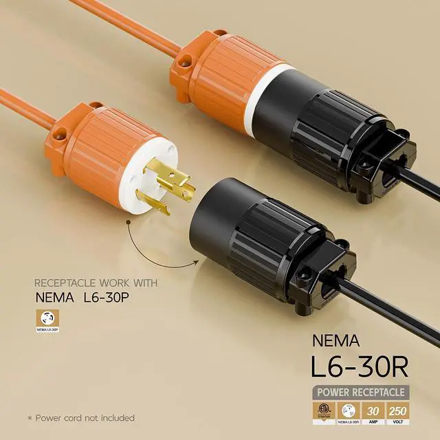 Alt view image 2 of 6 - Nema L6-30R 30 Amp 250 Volt Connector, L6-30 Locking Power Cord Connector 2P 3W, Locking Plug, Industrial Grade DIY Twist-Lock Cord Connector Black Color