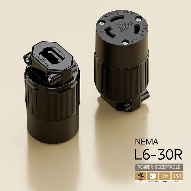 Alt view image 4 of 6 - Nema L6-30R 30 Amp 250 Volt Connector, L6-30 Locking Power Cord Connector 2P 3W, Locking Plug, Industrial Grade DIY Twist-Lock Cord Connector Black Color