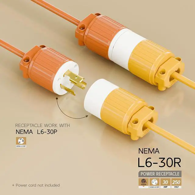 Alt view image 2 of 6 - Nema L6-30R 30 Amp 250 Volt Connector, L6-30 Locking Power Cord Connector 2P 3W, Locking Plug, Industrial Grade DIY Twist-Lock Cord Connector Yellow Color