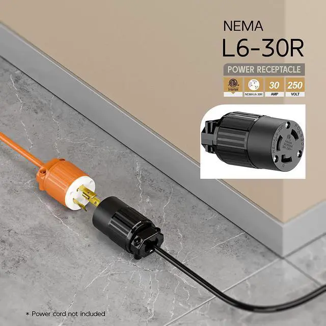 Alt view image 6 of 6 - Nema L6-30R 30 Amp 250 Volt Connector, L6-30 Locking Power Cord Connector 2P 3W, Locking Plug, Industrial Grade DIY Twist-Lock Cord Connector Black Color