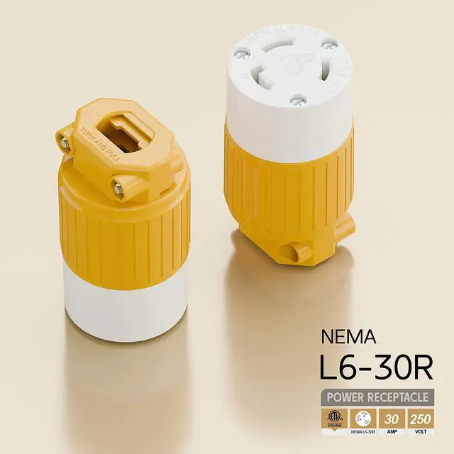 Alt view image 4 of 6 - Nema L6-30R 30 Amp 250 Volt Connector, L6-30 Locking Power Cord Connector 2P 3W, Locking Plug, Industrial Grade DIY Twist-Lock Cord Connector Yellow Color