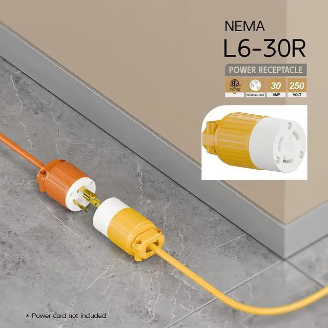 Alt view image 6 of 6 - Nema L6-30R 30 Amp 250 Volt Connector, L6-30 Locking Power Cord Connector 2P 3W, Locking Plug, Industrial Grade DIY Twist-Lock Cord Connector Yellow Color