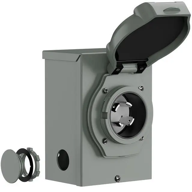 Alt view image 2 of 7 - 30A 125/250V Nema L14-30P Inlet Box, 30 Amp 4-Prong Generator Plug, Weatherproof 125/250 Volt Power Inlet Box, ETL Listed,AD0069
