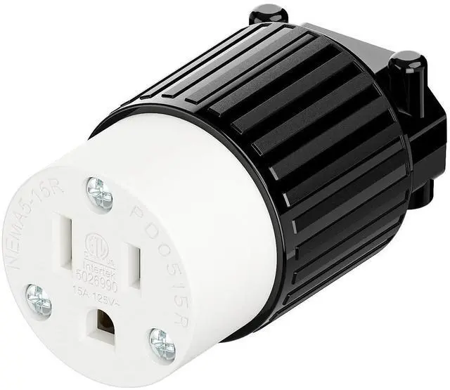 Main image of Nema 5-15R/5-15C Female Socket, ETL Listed 15AMP/125VOLT,15A Straight DIY Receptacle, USA Canada 3-Prong Connector, 15A Household AC Industrial Grade Cord End Socket Black and White