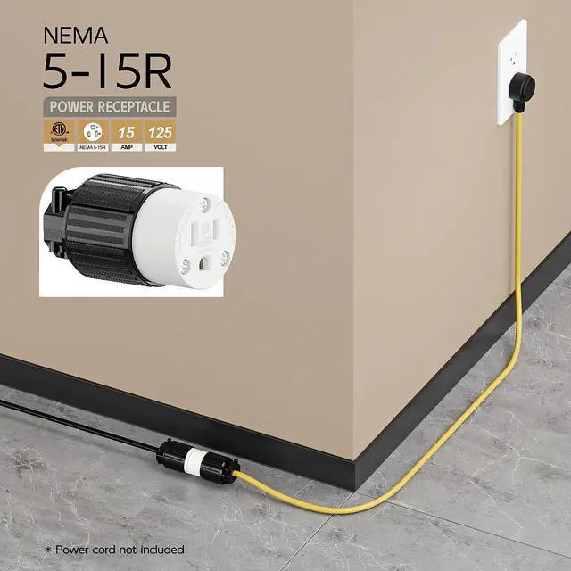 Alt view image 6 of 6 - Nema 5-15R/5-15C Female Socket, ETL Listed 15AMP/125VOLT,15A Straight DIY Receptacle, USA Canada 3-Prong Connector, 15A Household AC Industrial Grade Cord End Socket Black and White