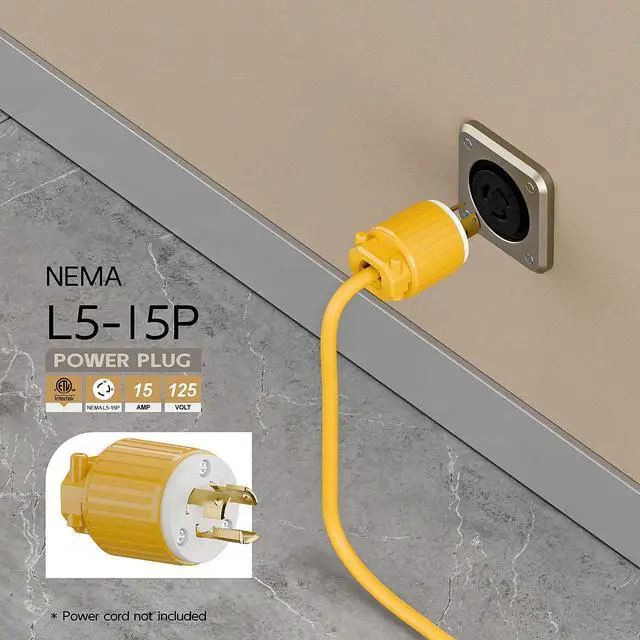 Alt view image 6 of 6 - NEMA L5-15P Twist Lock Male Plug, ETL/cETL Listed 15A 125V Rewireable Generator Connector, UL94-V0 Nylon Brass, Fits 12/14/16AWG SJT/SVT Cord, Yellow Industrial Plug