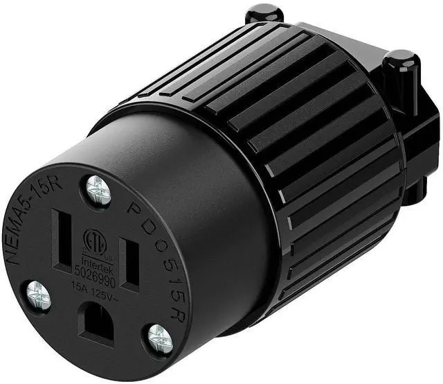 Main image of Nema 5-15R/5-15C Female Socket, ETL Listed 15AMP/125VOLT,15A Straight DIY Receptacle, USA Canada 3-Prong Connector, 15A Household AC Industrial Grade Cord End Socket Black Color