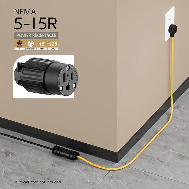 Alt view image 6 of 6 - Nema 5-15R/5-15C Female Socket, ETL Listed 15AMP/125VOLT,15A Straight DIY Receptacle, USA Canada 3-Prong Connector, 15A Household AC Industrial Grade Cord End Socket Black Color