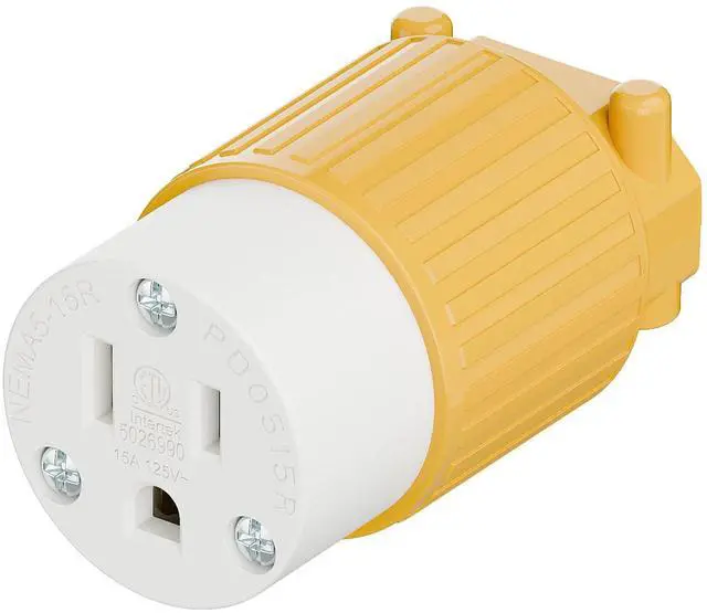 Main image of Nema 5-15R/5-15C Female Socket, ETL Listed 15AMP/125VOLT,15A Straight DIY Receptacle, USA Canada 3-Prong Connector, 15A Household AC Industrial Grade Cord End Socket Yellow Color