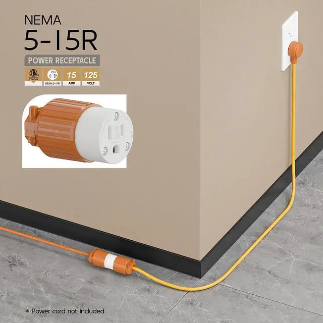 Alt view image 6 of 6 - Nema 5-15R/5-15C Female Socket, ETL Listed 15AMP/125VOLT,15A Straight DIY Receptacle, USA Canada 3-Prong Connector, 15A Household AC Industrial Grade Cord End Socket Orange Color