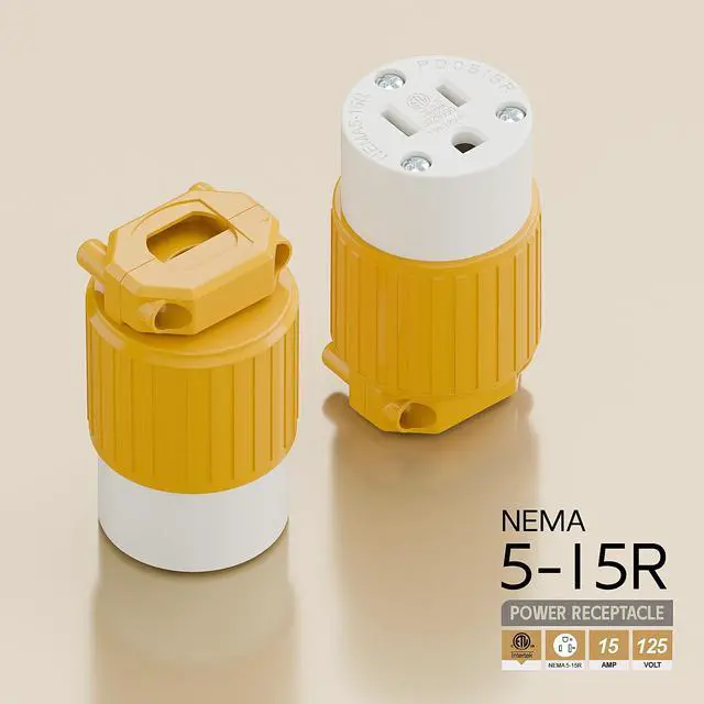 Alt view image 4 of 6 - Nema 5-15R/5-15C Female Socket, ETL Listed 15AMP/125VOLT,15A Straight DIY Receptacle, USA Canada 3-Prong Connector, 15A Household AC Industrial Grade Cord End Socket Yellow Color