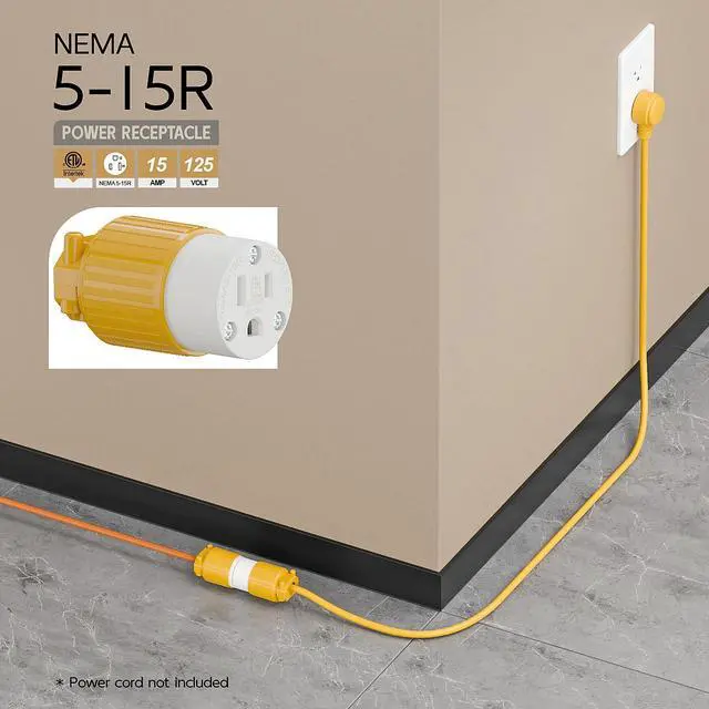 Alt view image 6 of 6 - Nema 5-15R/5-15C Female Socket, ETL Listed 15AMP/125VOLT,15A Straight DIY Receptacle, USA Canada 3-Prong Connector, 15A Household AC Industrial Grade Cord End Socket Yellow Color
