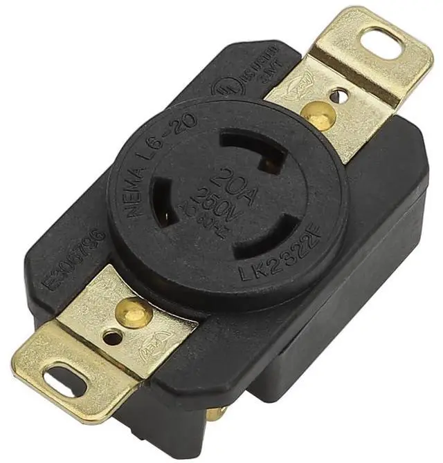 Main image of Nema L6-20R 20A 250V 2 Pole 3 Wire Industrial Grade Locking Female Receptacle Connector, Industrial Twist Lock L6-20 20-Amp Generator Receptacle. LK-2322F