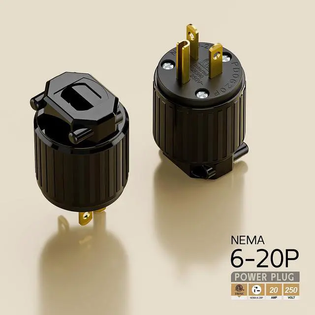 Alt view image 4 of 6 - NEMA 6-20P Male Plug, ETL Listed 20AMP/250VOLT,20A Straight DIY Male, USA/Canada 3-Prong Connector, 20A/250V Plug Household AC Industrial Grade Plugs Black Color