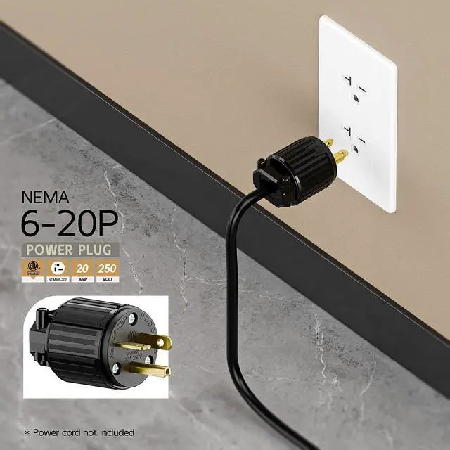 Alt view image 6 of 6 - NEMA 6-20P Male Plug, ETL Listed 20AMP/250VOLT,20A Straight DIY Male, USA/Canada 3-Prong Connector, 20A/250V Plug Household AC Industrial Grade Plugs Black Color