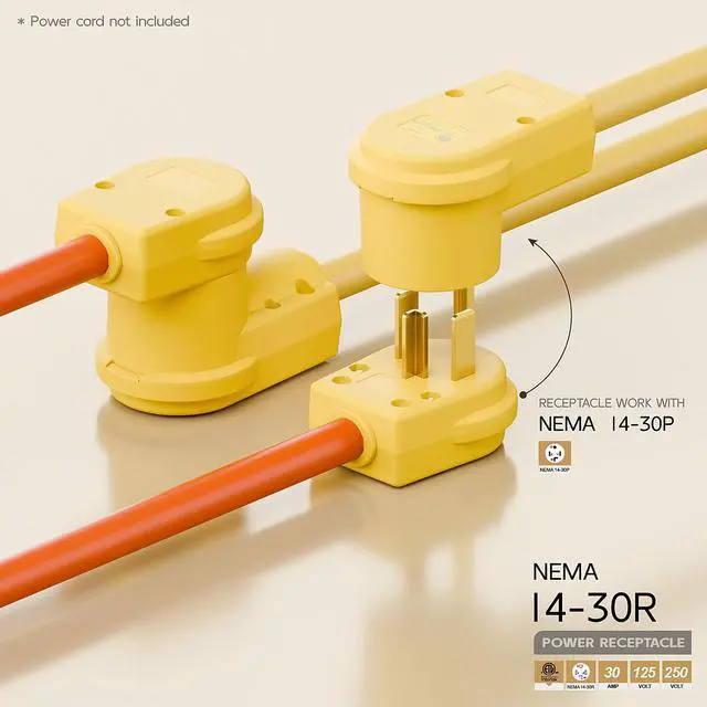 Alt view image 3 of 7 - NEMA 14-30R Plug,14-30 30A/125/250V Female Connector, (ETL Certified) 30Amp 125/250Volt Cord End Socket, Female 30A Dryer Receptacle, Heavy Duty, Yellow Color