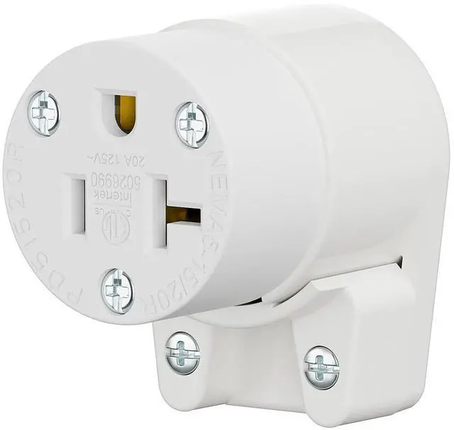 Main image of Right Angled NEMA 5-20R Female Socket,20Amp/125Volt, NEMA 5-15R 15A/125V ETL Listed Heavy Duty 3-Prong Female Straight Blade Connector, 15/20Amp AC Industrial Grade Cord End Socket, White Color