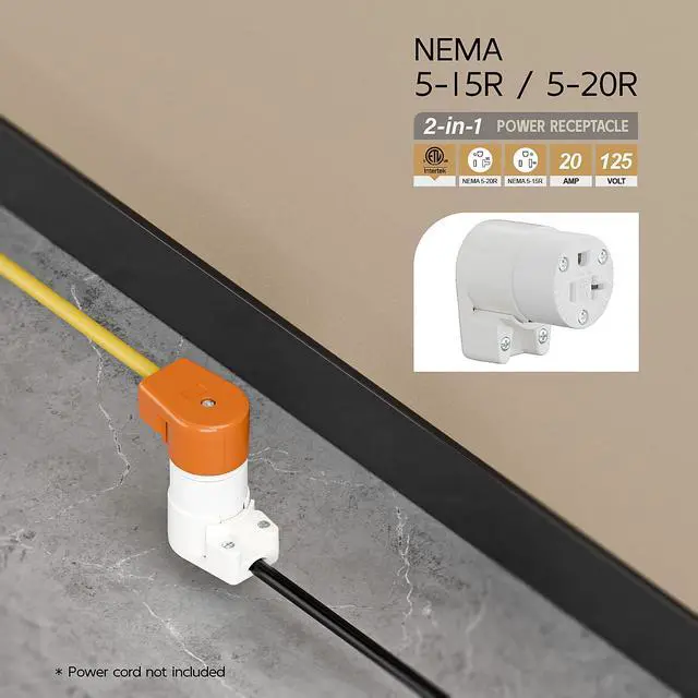 Alt view image 6 of 7 - Right Angled NEMA 5-20R Female Socket,20Amp/125Volt, NEMA 5-15R 15A/125V ETL Listed Heavy Duty 3-Prong Female Straight Blade Connector, 15/20Amp AC Industrial Grade Cord End Socket, White Color