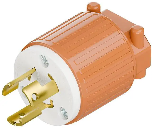 Main image of NEMA L7-15P Twist Lock Male Plug, ETL Listed 15A 277V Rewireable Cord End Connector, UL94-V0 Fire-Resistant Nylon & Solid Copper, Fits 10~18AWG SJT/SVT Cord, Orange Industrial Plug