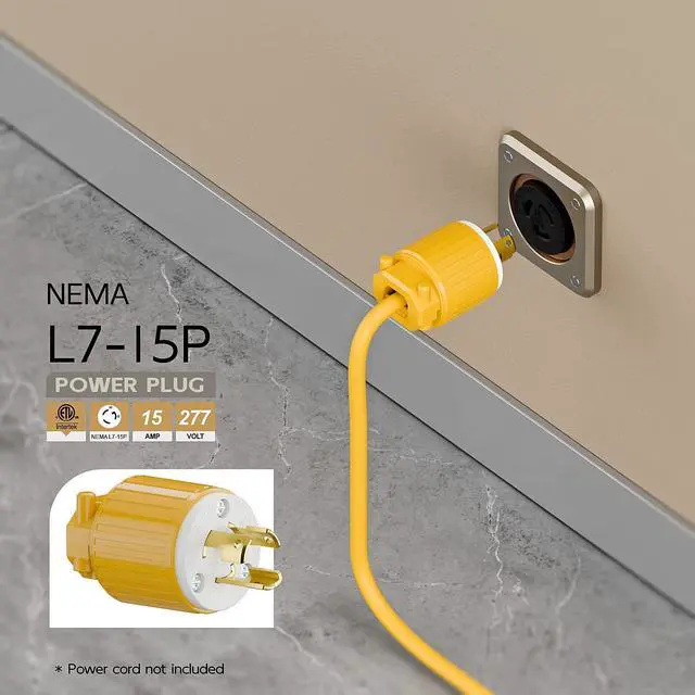 Alt view image 6 of 6 - NEMA L7-15P Twist Lock Male Plug, ETL Listed 15A 277V Rewireable Cord End Connector, UL94-V0 Fire-Resistant Nylon & Solid Copper, Fits 10~18AWG SJT/SVT Cord, Yellow Industrial Plug
