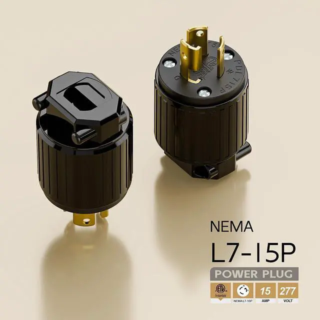 Alt view image 4 of 6 - NEMA L7-15P Twist Lock Male Plug, ETL Listed 15A 277V Rewireable Cord End Connector, UL94-V0 Fire-Resistant Nylon & Solid Copper, Fits 10~18AWG SJT/SVT Cord, Black Industrial Plug