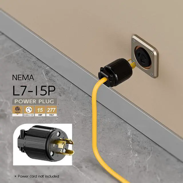 Alt view image 6 of 6 - NEMA L7-15P Twist Lock Male Plug, ETL Listed 15A 277V Rewireable Cord End Connector, UL94-V0 Fire-Resistant Nylon & Solid Copper, Fits 10~18AWG SJT/SVT Cord, Black Industrial Plug