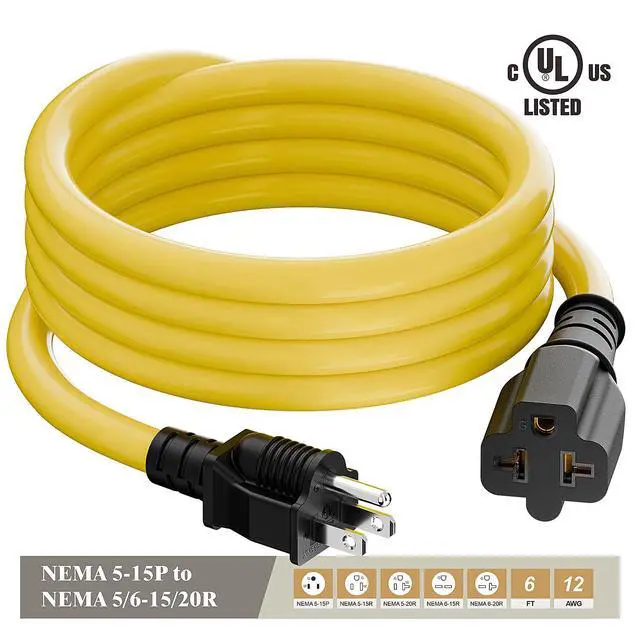 Alt view image 2 of 7 - Four-in-One 12AWG Heavy Duty 15 Amp Household AC Plug to 20 Amp T Blade Adapter Cable,5-15P to 5-20R/ 6-15R/6-20R, 4 in 1 AC Power Adapter,15A 125V to 20A 250V 15A 125V to 20A 250V Adapter Cable, 6FT