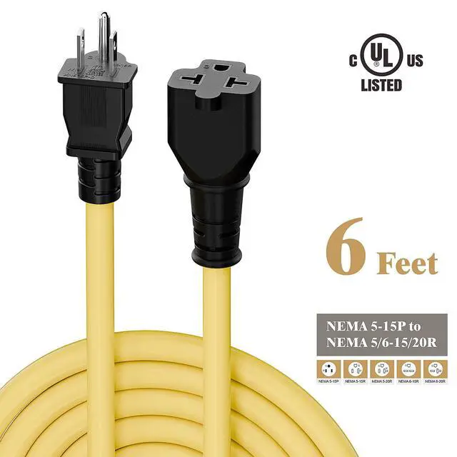 Alt view image 3 of 7 - Four-in-One 12AWG Heavy Duty 15 Amp Household AC Plug to 20 Amp T Blade Adapter Cable,5-15P to 5-20R/ 6-15R/6-20R, 4 in 1 AC Power Adapter,15A 125V to 20A 250V 15A 125V to 20A 250V Adapter Cable, 6FT