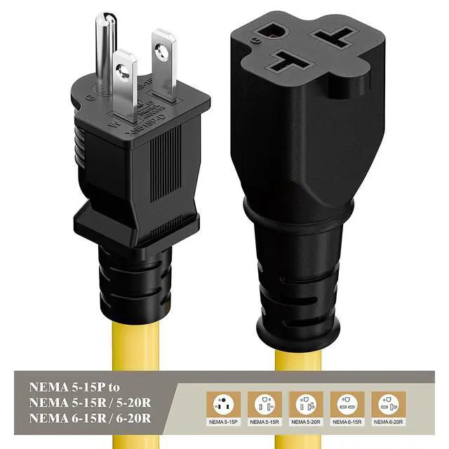 Alt view image 4 of 7 - Four-in-One 12AWG Heavy Duty 15 Amp Household AC Plug to 20 Amp T Blade Adapter Cable,5-15P to 5-20R/ 6-15R/6-20R, 4 in 1 AC Power Adapter,15A 125V to 20A 250V 15A 125V to 20A 250V Adapter Cable, 6FT