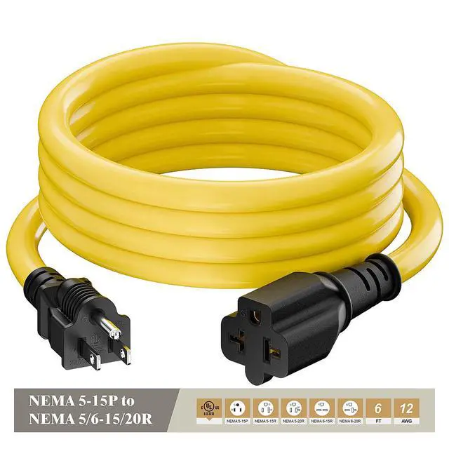 Alt view image 5 of 7 - Four-in-One 12AWG Heavy Duty 15 Amp Household AC Plug to 20 Amp T Blade Adapter Cable,5-15P to 5-20R/ 6-15R/6-20R, 4 in 1 AC Power Adapter,15A 125V to 20A 250V 15A 125V to 20A 250V Adapter Cable, 6FT