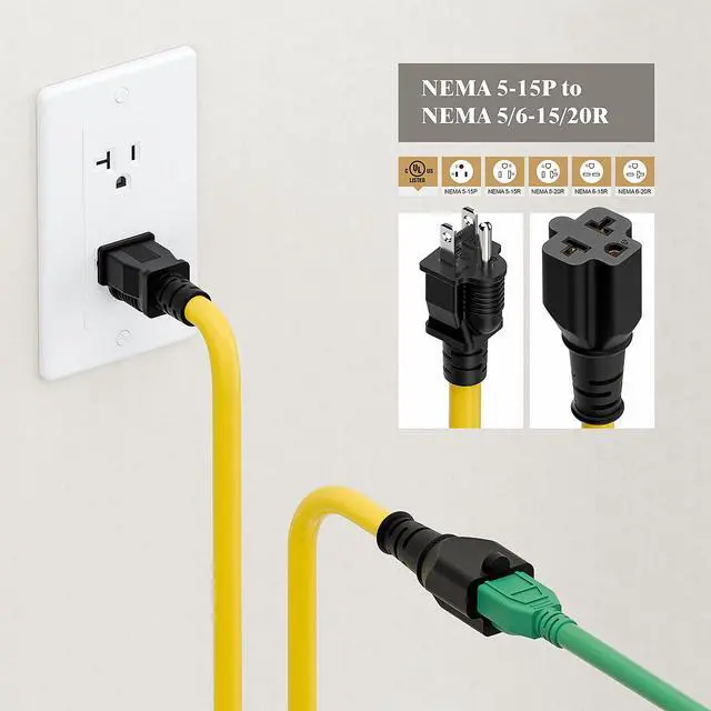Alt view image 7 of 7 - Four-in-One 12AWG Heavy Duty 15 Amp Household AC Plug to 20 Amp T Blade Adapter Cable,5-15P to 5-20R/ 6-15R/6-20R, 4 in 1 AC Power Adapter,15A 125V to 20A 250V 15A 125V to 20A 250V Adapter Cable, 6FT