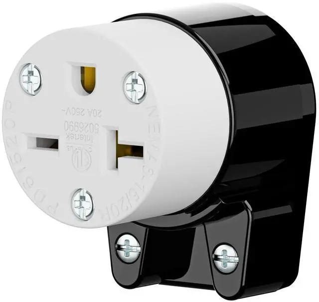 Main image of Right Angle NEMA 6-20R Female Socket, 20Amp/250Volt, NEMA 6-15R 15A/250V ETL Listed Heavy Duty 3-Prong Female Straight Blade Connector, 15/20A 250V AC Industrial Grade Cord End Socket, Black and White