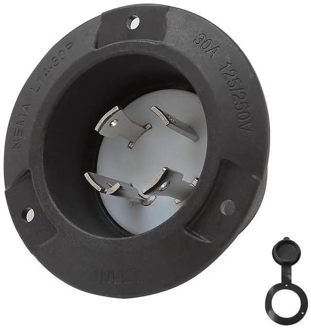 Main image of Nema L14-30P Flanged Inlet with Waterproof Cover, 14-30P Lock in 3 Pole 4 Wire 30AMP 125/250V Male Plug,ETL Verified Nema L14-30P Inlet Black Color