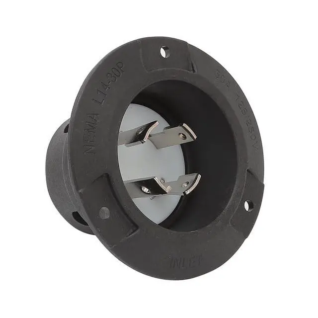Alt view image 2 of 5 - Nema L14-30P Flanged Inlet with Waterproof Cover, 14-30P Lock in 3 Pole 4 Wire 30AMP 125/250V Male Plug,ETL Verified Nema L14-30P Inlet Black Color