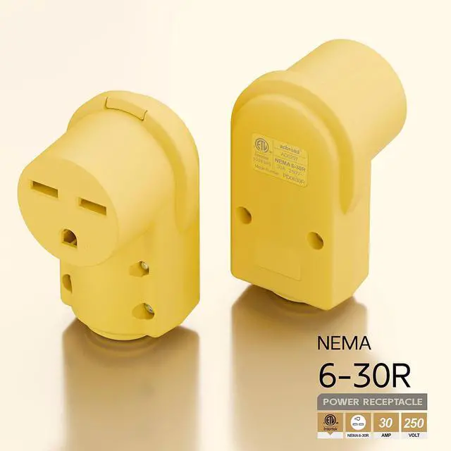 Alt view image 2 of 7 - NEMA 6-30R Plug,6-30 30A/250V Female Connector, (ETL Certified) 30Amp 250Volt Cord End Socket, Female 30A Welder Receptacle, Heavy Duty, Yellow Color