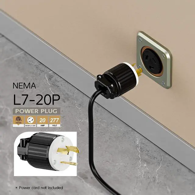 Alt view image 6 of 6 - NEMA L7-20P Locking Plug, (ETL Listed) Cord End Connector, Twist Lock L7-20 20Amp 277Volt Male AC Connector, Industrial Grade 20A 277V Replacement Plugs PDL720P Black and White Color