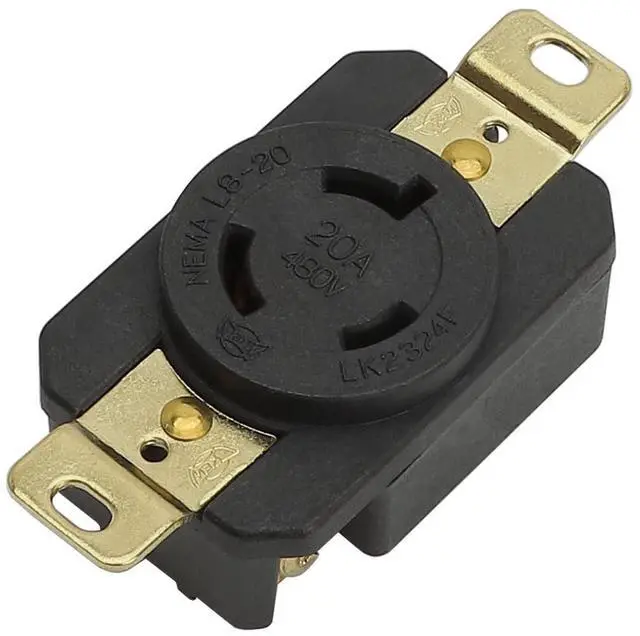 Main image of Nema L8-20R 20A 480V 2 Pole 3 Wire Industrial Grade Locking Female Receptacle Connector, Industrial Twist Lock L8-20 20-Amp Generator Receptacle. LK-2324F Black