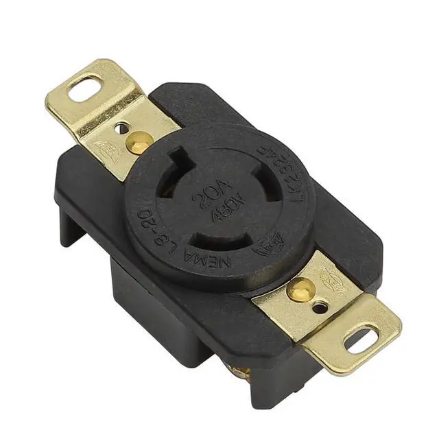Alt view image 2 of 6 - Nema L8-20R 20A 480V 2 Pole 3 Wire Industrial Grade Locking Female Receptacle Connector, Industrial Twist Lock L8-20 20-Amp Generator Receptacle. LK-2324F Black
