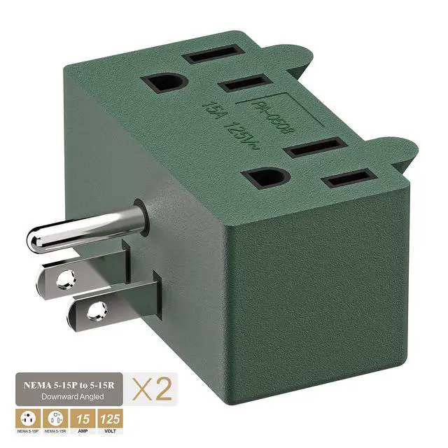 Alt view image 3 of 7 - Direction Changer Power Adapter, US 3-Prong Downward Angled AC Adapter,1 Male to 2 Female Right Angled Adapter, 5-15P Male to Dual 5-15R Female 90 Degree Adapter Black Color