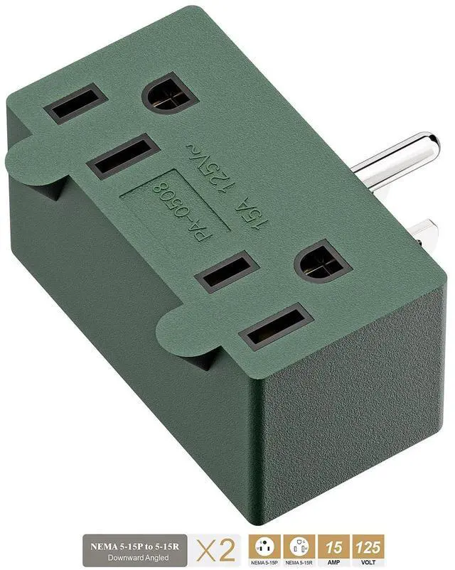 Alt view image 5 of 7 - Direction Changer Power Adapter, US 3-Prong Downward Angled AC Adapter,1 Male to 2 Female Right Angled Adapter, 5-15P Male to Dual 5-15R Female 90 Degree Adapter Black Color