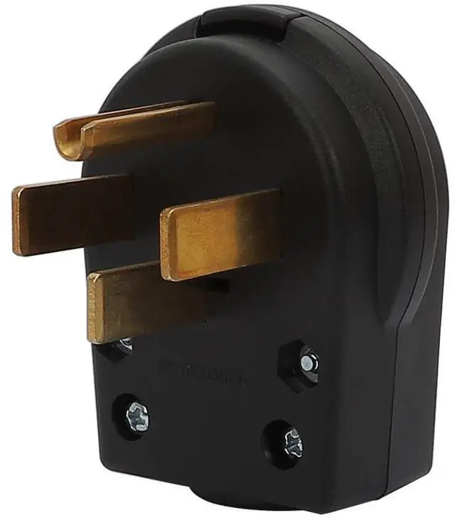 Main image of Nema 14-50P 50 Amp 125/250 Volt Angle Plug, 3 Pole 3 Wire Grounding Straight Blade for Dryer and Ranges, Works with Cable OD Max. 1.0 Inch