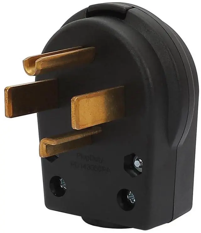 Main image of Nema 14-30P 30 Amp 125/250 Volt Angle Plug, 3 Pole 3 Wire Grounding Straight Blade for Dryer and Ranges, Works with Cable OD Max. 1.06 Inch