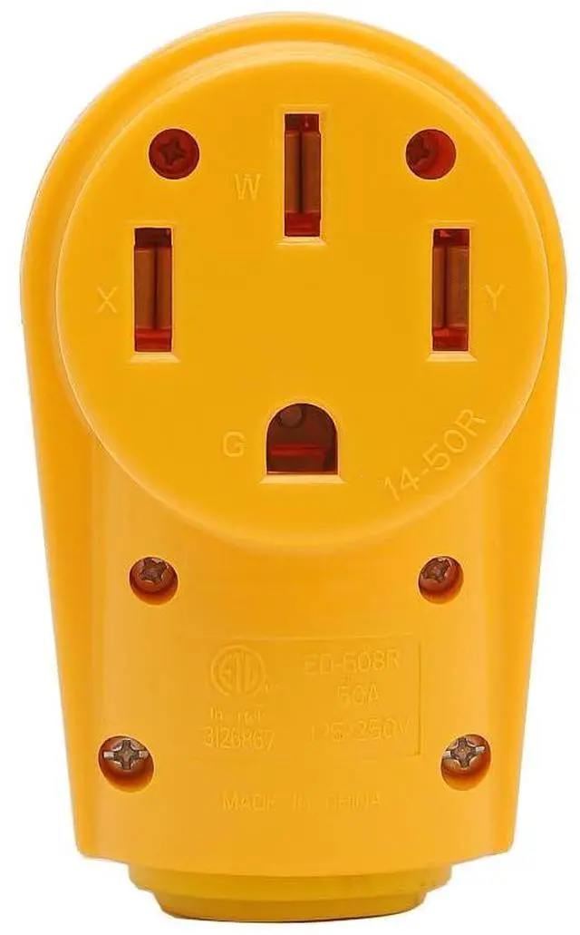 Alt view image 3 of 6 - Nema 14-50R 50 Amp Heavy Duty Dryer Replacement Socket, Nema 14-50R Female, 50AMP Replacement Power Plug For Dryers, 50A 125V 250V Socket with Handle yellow