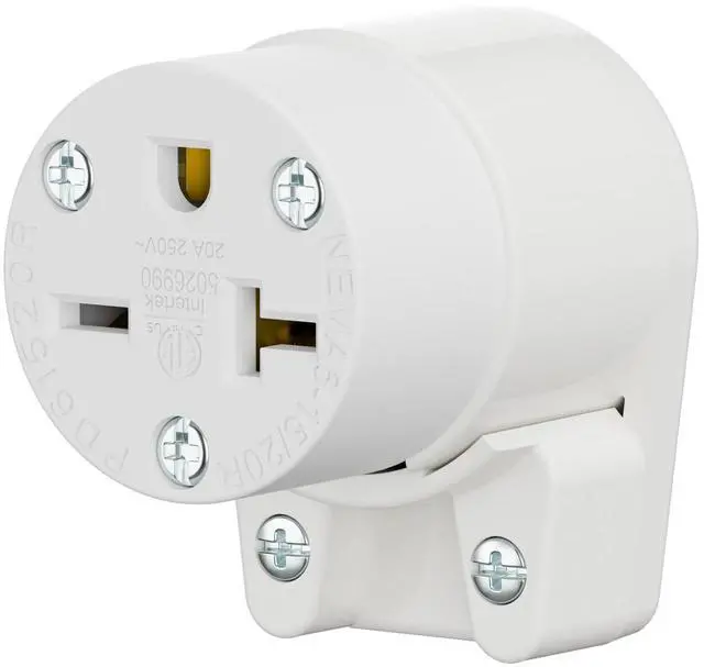 Main image of Right Angle NEMA 6-20R Female Socket, 20Amp/250Volt, NEMA 6-15R 15A/250V ETL Listed Heavy Duty 3-Prong Female Straight Blade Connector, 15/20A 250V AC Industrial Grade Cord End Socket, White Color