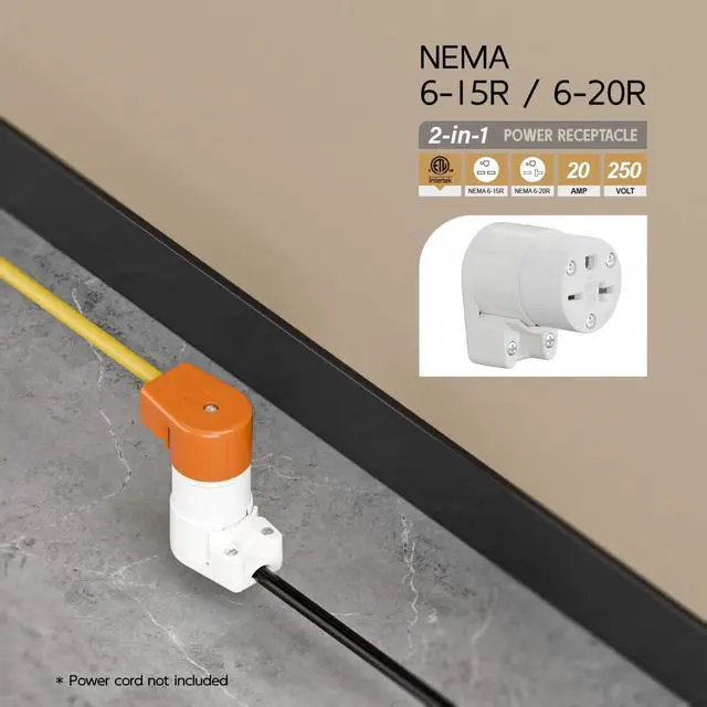 Alt view image 6 of 7 - Right Angle NEMA 6-20R Female Socket, 20Amp/250Volt, NEMA 6-15R 15A/250V ETL Listed Heavy Duty 3-Prong Female Straight Blade Connector, 15/20A 250V AC Industrial Grade Cord End Socket, White Color