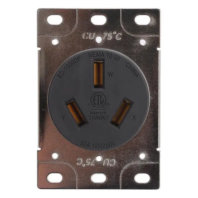 Alt view image 3 of 5 - NEMA 10-50R 50 Amps 125/250V 2 Pole 3 Wire Flush Mounting Receptacle, ETL Listed Straight Blade Power Outlet for Welder/Generator, Heavy Duty Industrial Grade, Grounding
