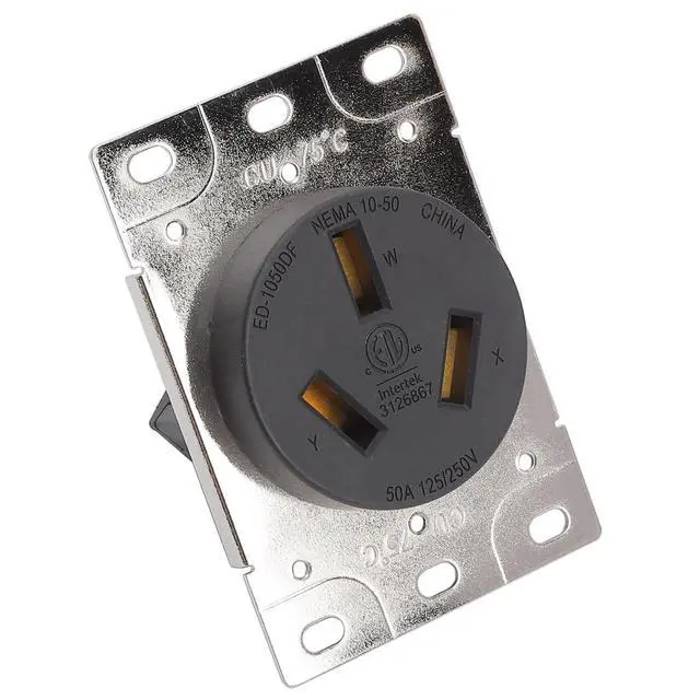 Alt view image 2 of 5 - NEMA 10-50R 50 Amps 125/250V 2 Pole 3 Wire Flush Mounting Receptacle, ETL Listed Straight Blade Power Outlet for Welder/Generator, Heavy Duty Industrial Grade, Grounding